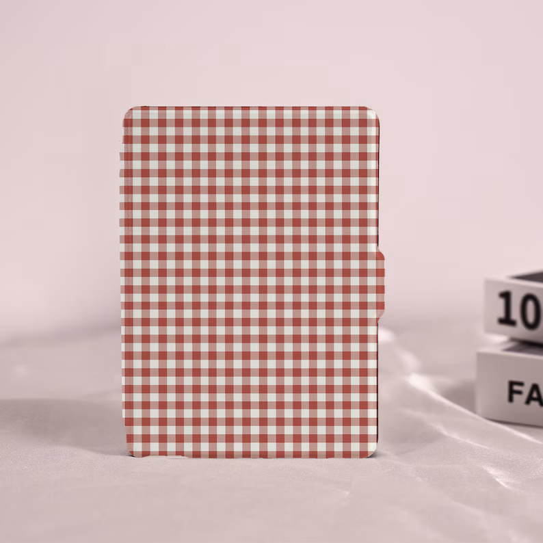 Étui Kindle à Carreaux Rouge et Blanc